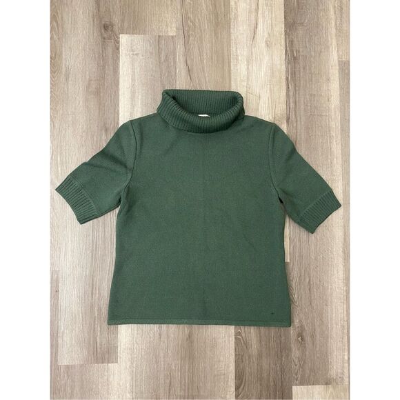 St. John Sport Green Knit Short Sleeve Sweater Turtleneck Shirt, Size Medium - Picture 1 of 11